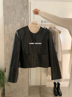 imiss han biao! Texted All-match Fashion 2025 Spring New Round Neck Commuter Leather Women's Short Coat