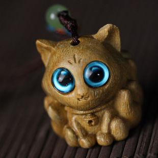 Green sandalwood animal cute wood carving Nine Tail Fox pendant mobile phone key pendant pendant simple jewelry craft gift