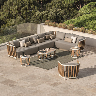 Nordic Style Outdoor Teak Sofa Patio Cross Border Villa Outdoor Furniture Hotel Garden Balcony Solid Wood Sofa Combination