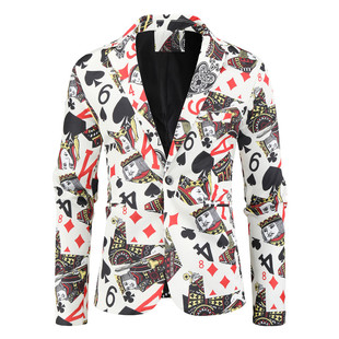 AliExpress foreign trade new Christmas suit playing cards 3D printing one button plus size casual suit suit men's