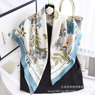 Spring and Autumn fashion all-match travel sun protection elegant printed twill scarf large shawl 90 square scarf cross-border scarf for women