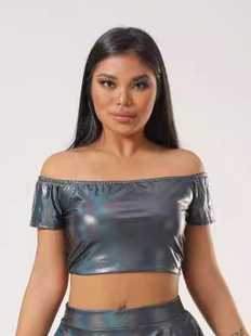 Bright Leather Tight Sexy Strapless Women's Solid Color Top Distinctive Vest Nightclub Metallic Lacquered Leather Vest Fashionable Sexy