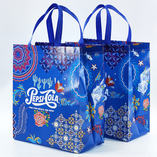 Customized Hot-Pressed Laminated Color Printed Advertising Shopping Satchel Non-Woven Bag with Printable Logo and Stereo Foldableing