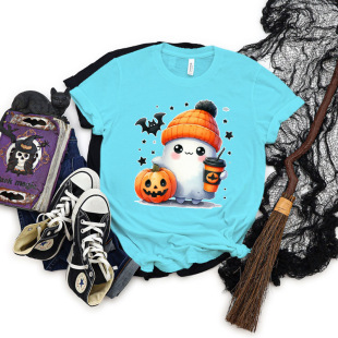 Retro Halloween Ghost Graphic T Shirts Women Pumpkin Hallowe