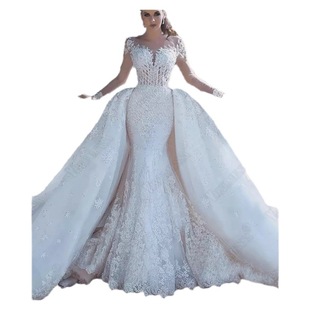 2024 New Amazon foreign trade wedding dress African cross-border Bride wedding fishtail lace long sleeve wedding dress