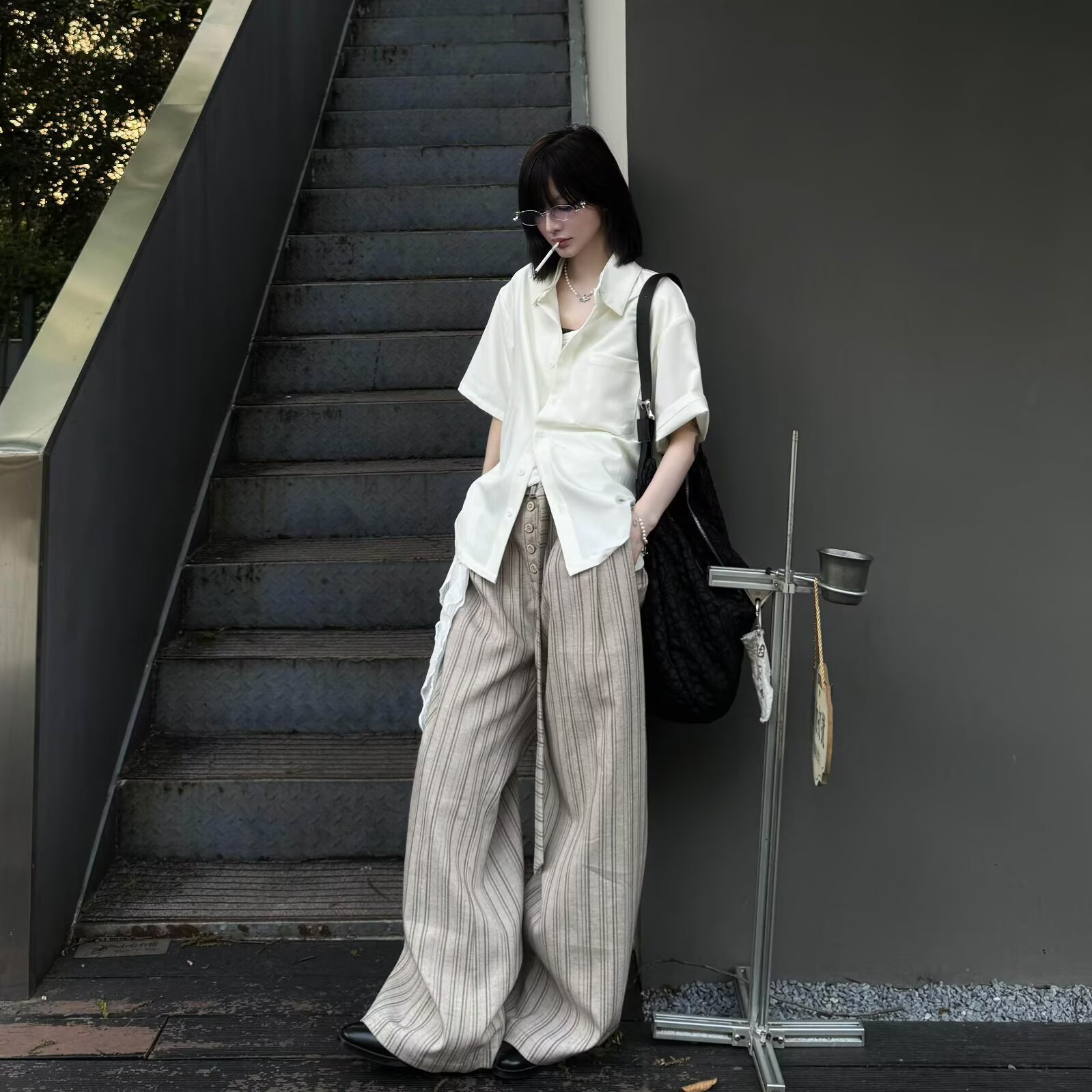 Summer Trendy Brand High-End Striped Drape Straight-Leg Dress Pants for Men, American-Style Loose Versatile Wide-Leg Casual Trousers