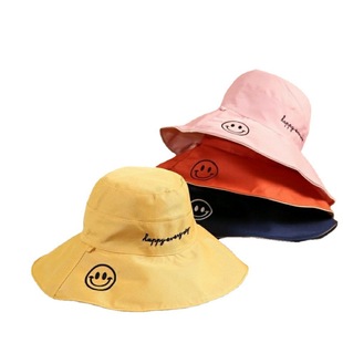 Summer Face-Covering Double-Sided Smiley Fisherman Hat Women's Korean-Style Trendy All-Match Fashion Sunshade Big Rim Sunscreen Hat