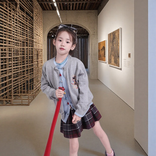 Girls' spring fake two-piece cardigan new style baby casual clothes children's colorful buttons which pattern pro
