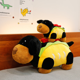 New cute hot dog hamburger dog plush toy wholesale comfortable long dog pillow doll grab machine exchange