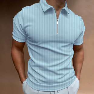 2023 трансграничная Европа и США Весна и лето AliExpress Amazon New Polo рубашка на молнии полосатая мужская рубашка-Поло футболка
