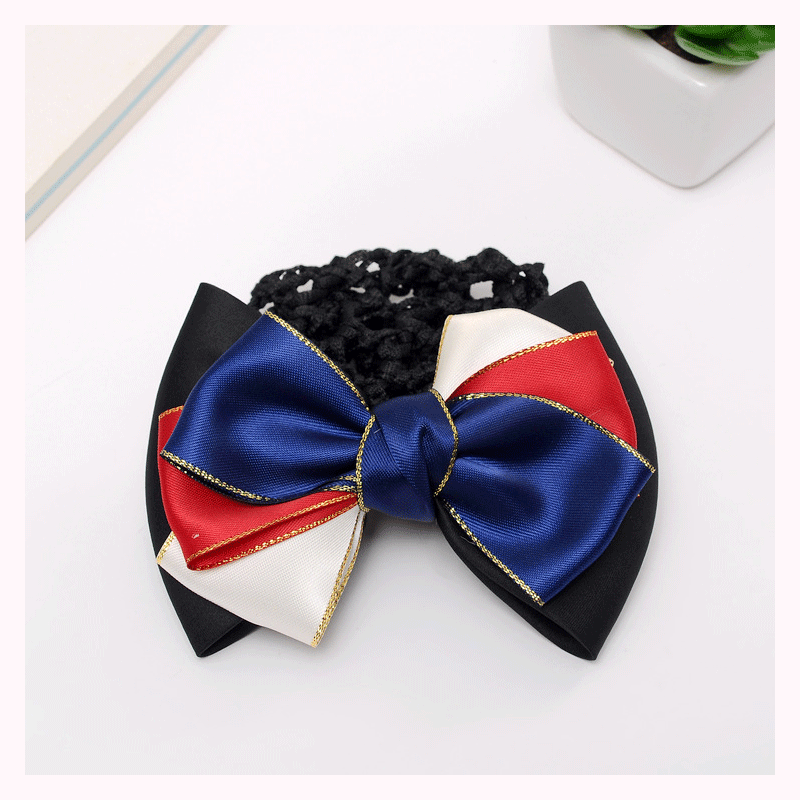 Bank Professional Hair Flower Hairpin Nurse Hair Net Pocket Work Hair Net Plaid Silk Yarn Bow Headwear