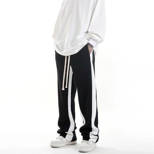 Men's Spring and Summer Straight Sweatpants Striped Side Edge Color Contrast Handsome All-match Wide-leg Loose Fashionable Casual Sweatpants