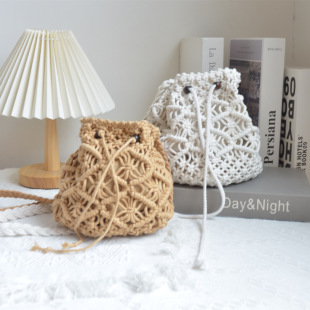 2023 new fresh sweet crossbody bag cotton thread hollow phone bag hand-woven bucket all-match women's bag