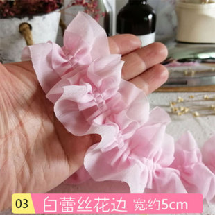Chiffon Lace Accessories Skirt Hem Cuffs Neckline Pleated Lace Chiffon Strips Hand-Decorated