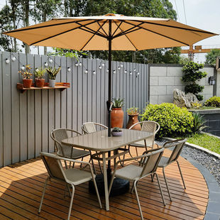 Outdoor Courtyard Table, Chair and Umbrella Combination with Sunshade Garden Outdoor Leisure Outdoor Milk Tea Cafe Balcony