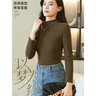 fleece-lined Base Shirt Women's Half High Collar Autumn and Winter Thickened Inner 2024 New Velvet Winter Black and White Warm Top
