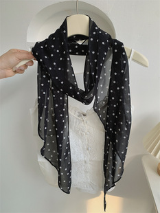 Brown Poll Dot Silk Scarf Printed High-grade All-match Accessories Neck Women 2025 New Style Hair Band Tie Long Scarf