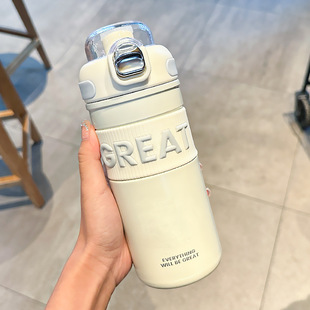 Large Capacity Thermos Cup Women's Simple 316 Water Cup Women's 2024 New High-value Sports Double Drinking Straw Cup