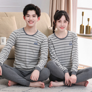 H Youth Underwear suit Children's Autumn Clothes and Pants for Middle and Big Children Students Pure Cotton Cartoon Pajamas for Boys and Girls Cotton Wool