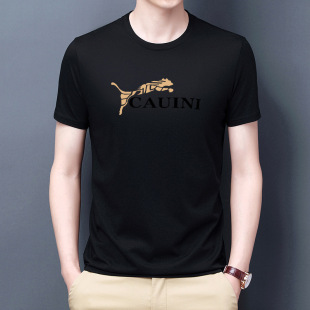 2021 Summer T-shirt Men's Simple Casual Short-sleeved Top T-shirt Fashion Printed Horse 7816 Printed Big Golden Leopard