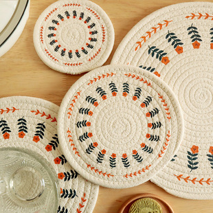 Nordic Style Cotton and Linen Woven Heat Insulation Pad Household Placemat Plate Pad Sand Pot Pad Pot Pot Pad Anti-scalding Table Pad in stock