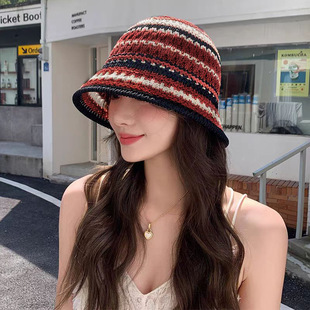 Summer New Fisherman Hat Women's Breathable All-match Sunscreen Bucket Hat Sunshade Hat Knitted Hollow Sun Hat Basin Hat