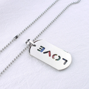 Men's Necklace European and American Fashion Colorful Military Brand Stainless Steel Pendant Letter Double Brand Sweater Chain Women's Jewelry Wholesale