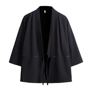 Summer Japanese Style Retro Chinese Style Loose plus size Kimono Thin Coat Cloak Seven-Sleeve Taoist Gown Men's Clothing