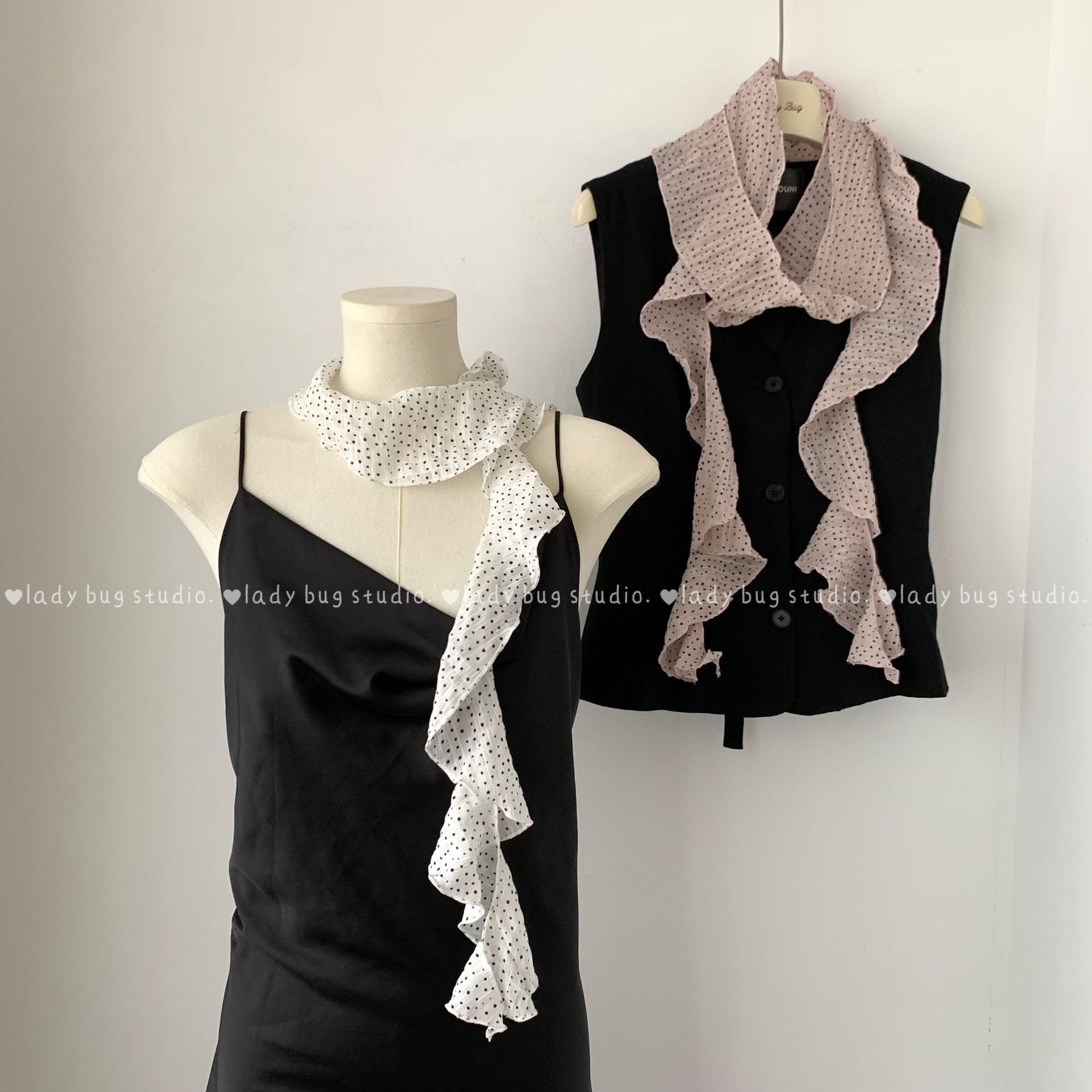 Original Design ~ Korean Style Ruffled Design Wave Dot Scarf Women's 2025 Spring and Summer New Y2K Decorative Scarf