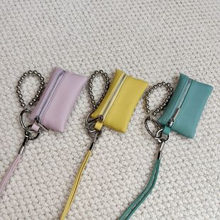 2025 new first layer cowhide mini lipstick coin purse minimalist fashion neck bag hook car key bag fashion