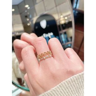 Japanese Style Cute Victorian Vintage Light Luxury Mother-of-Pearl Ring Women's Diamond Lace Gold-plated Finger Ring