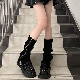 2022 Autumn and Winter Distinctive Japanese Zipper Leg Cover y2k Wool Socks Women's Stacking Socks Warm Foot Cover Socks