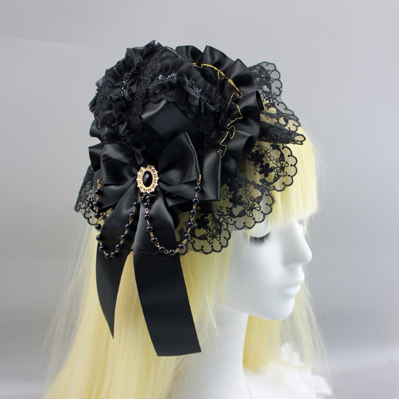 Original Handmade Lolita Gothic Hair Accessories Nun Black and White Lace Headband Two-Dimensional Subculture Headwear