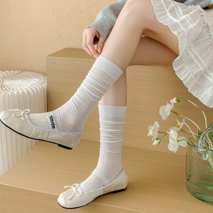 Spring and summer 2025 ballet style sweet calf socks thin hollow boneless long tube stockings ins style solid color JK