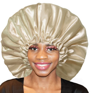 Oversized satin lace shower cap double-layer waterproof women's long hair bath cap hair treatment cap elastic African shower cap black hat