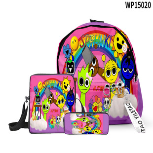 3D New Game Rhythm Box Sprunki Three-piece Bookbag Pencil Bag Student Backpack