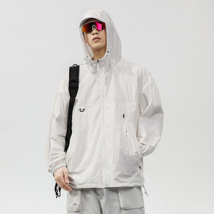 G811# plus size Men's Summer New Ultra-thin Ice Silk Sunscreen Men's Loose Plus Size Outdoor Hooded Jacket