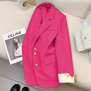 2025 Amazon cross-border foreign trade women's clothing explosions solid color fashion casual long sleeve suit coat cardigan small suit