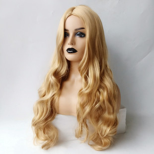 Wish supply wig women's golden long curly hair chemical fiber full head set simulation big wave foreign trade supplier
