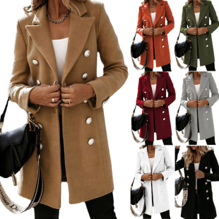 2023 cross-border wish Amazon new autumn and winter long sleeve suit collar double-breasted tit-for-tat coat women