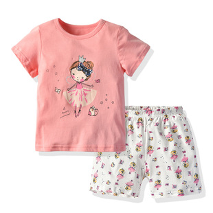 Cheap Printed Short-sleeved Shorts for Boys and Girls Two-piece Vest Sling Cartoon Short-sleeved Trousers Home Clothes Set
