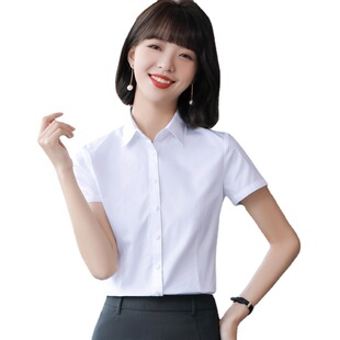 Business Wear White Shirt Women's Summer Thin Short-sleeved Lapel Work Slimming Work Clothes Shirt Blue Large Size OL