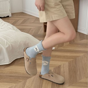 Korean Style Lace College Style Cute Cartoon Bow Puppy Socks Women's Blue Lolita Soft Girl All-match Mid-tube Socks