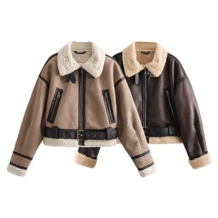 Europe and the United States cross-border women's clothing wholesale 2024 autumn new fur one thick warm double-sided short jacket coat