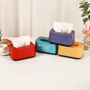 Customized Plastic Advertising Tissue Box Creative Wooden Cover Restaurant Hotel Bathroom Tissue Box Ready for Customizable with LOGO