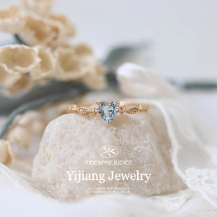Japanese Style Fresh Sky Blue Natural Topaz Love Heart-shaped Ring for Women Gold-plated Simple All-match Birthday Gift