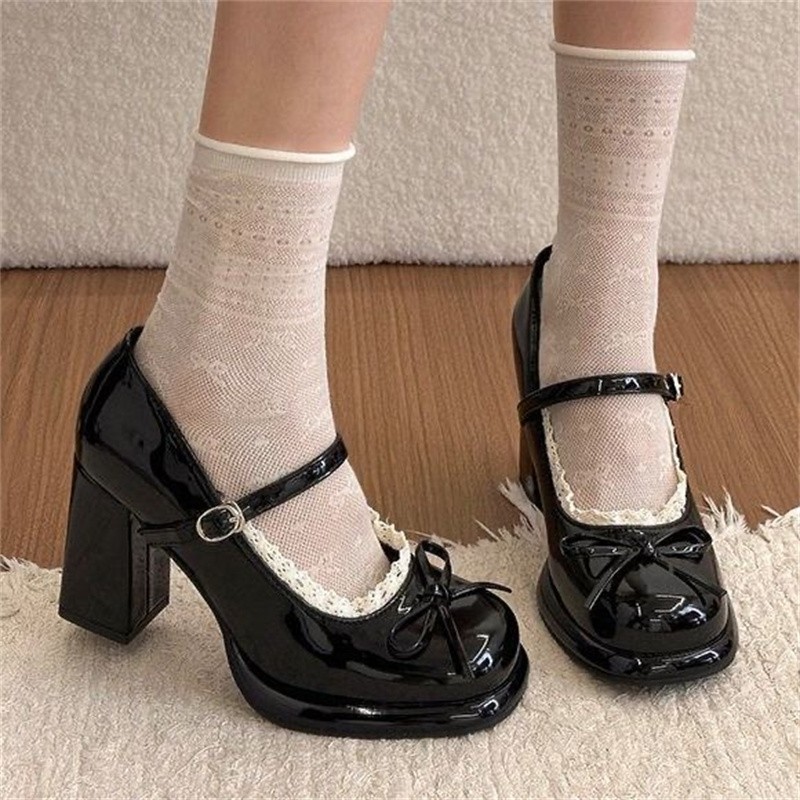 Sweet Style Design Mary Jane Shoes for Women, Elegant Lace-Up Chunky Heel, Single Buckle, Petite French Retro Closed-Toe Shoes