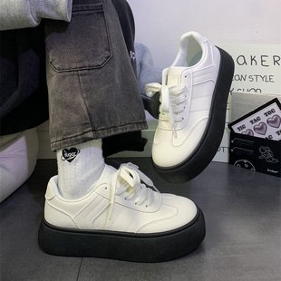 Thick bottom leather white shoes women's 2024 spring and summer new popular retro Hong Kong style versatile skate shoes women's casual women's shoes