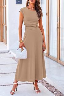 2024 Summer New European and American Amazon Casual Knitted Short-sleeved Navel Top High Waist Mid-length Dress Two-piece Suit