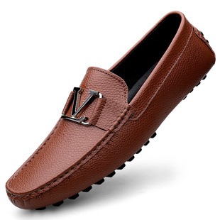 Live Explosions V-Shoes Men's Leather Cross-border High-end Lazy Driving Shoes British Casual Shoes Cowhide Men's Shoes